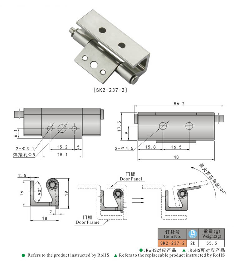 SK2-237-2 KUNLONG الفولاذ المقاوم للصدأ المفصلي المحورية الصغيرة